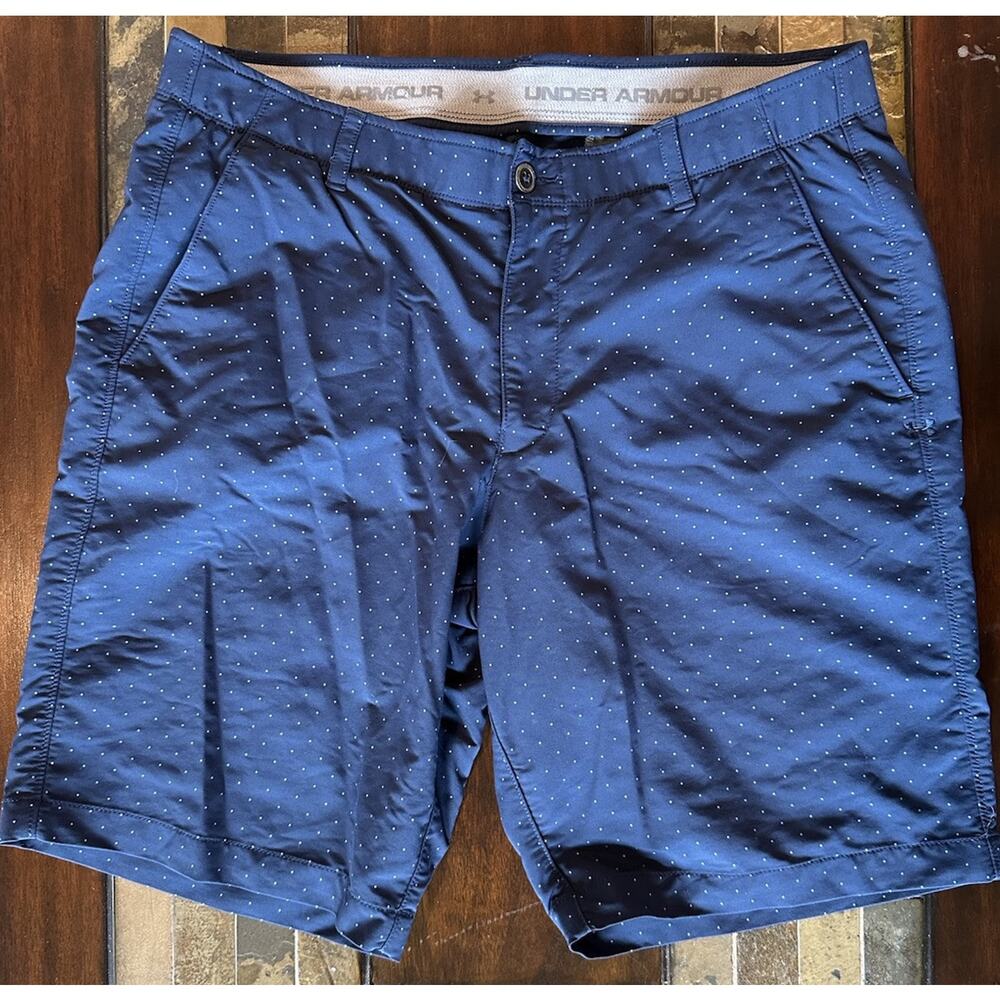 Under Armour Shorts Mens 38 Navy Polka Dot‎ HeatGear Golf Performance Casual